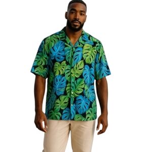 Happy Bay men's button down short sleeve leaf hawaiian shirt size XXL